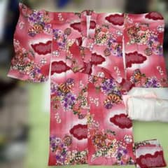 美品　七五三 正絹　着物　長襦袢　呉服屋誂え　雲絞り下赤ノータン　ハキレ有り 美品 七五三 正絹 着物 長襦袢 呉服屋誂え 雲絞り下赤ノータン ハキレ