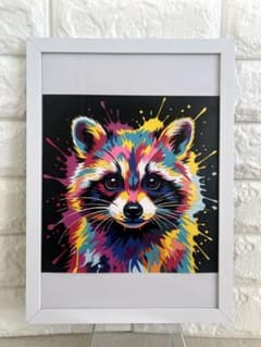 【手描きアート】ポップアート パネル アライグマ 絵画 ハンドメイド 北欧 壁のサムネイル