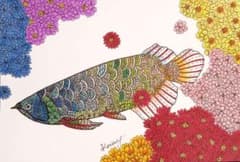 アロワナ　イラスト　古代魚　絵　アート　ハンドメイド　ペン画のサムネイル