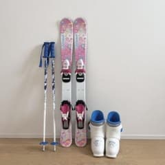 スキー板86cm ストック70cm スキーブーツ17-18cm 女の子 ピンク - メルカリ
