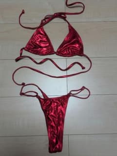 ストーン装飾レッドセパレート水着・ビキニ SHEIN】メタリックレッド ビキニ Tバック セパレート水着 XS - メルカリ
