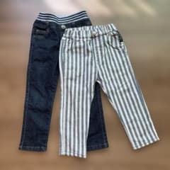110 デニムとストライプの長ズボン2点セットのサムネイル