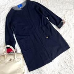 BURBERRY BLUE LABEL ノーカラーコート ネイビー 38 L - メルカリ