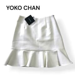 YOKO CHAN♡ヨーコチャン♡ラッフルフレアスカート タグ付☆ヨーコチャン YOKO CHAN ヘムフレアスカート 膝丈 ストレッチ