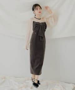 CHICO オケージョン 配色シアーリボンベロアワンピース