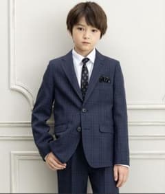 結婚式 フォーマル 男の子 キッズスーツ 子供スーツ ネイビー チェック180のサムネイル