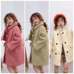 韓国 子供服 女の子 マフラー付き コート (ピンク)のサムネイル