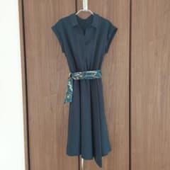 VIS ノースリーブ　スキッパーシャツワンピース ネイビーのサムネイル