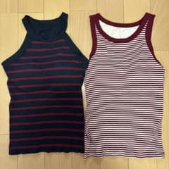 UNIQLO カップ付きリブタンクトップ 2枚セット Mサイズ　ボーダーのサムネイル
