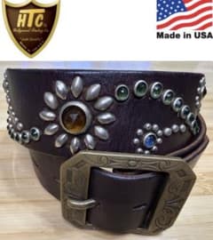 最初期⭐️HTC⭐️ヴィンテージフラワースタッズ⭐️黒革(茶芯)×マルチ