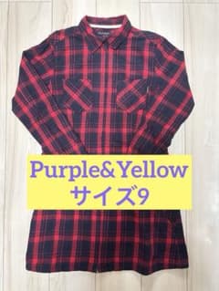 Purple&Yellow チェック柄 ジップアップシャツのサムネイル
