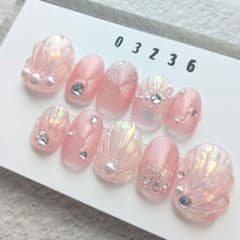 【03236】ピンク　マーメイド　貝殻　シアー　オーロラ ラメのサムネイル