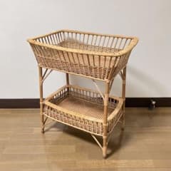 ラタン 籐 カゴ 2段ランドリーバスケット 昭和レトロ ヴィンテージ