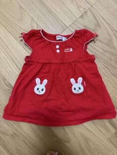 MIKI HOUSE ワンピース 80cm レッド ウサギ刺繍のサムネイル