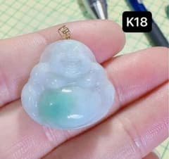 R2-02033-1天然本翡翠《本物保証》 翡翠仏様K18ペンダント ネックレス