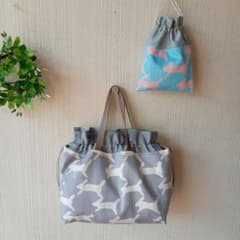 ミナペルホネン✻runrunrunグレー　巾着ミニトート&巾着袋　ハンドメイド