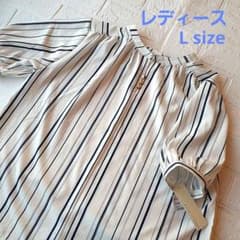 レディース 半袖ブラウス Lサイズ 新品タグ付 ストライプ柄 ゴールドボタン