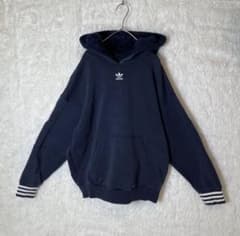 adidas パーカー センター刺繍ロゴ 裏起毛 ネイビーのサムネイル