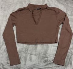 ZARA リブ スキッパー 長袖Tシャツ ショート丈のサムネイル