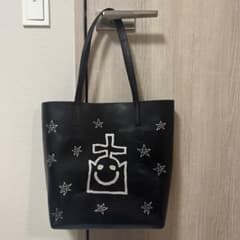 レザー トートバッグ 星とスマイリーフェイス ブラック トートバック 