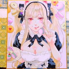 ま*庵様 オリジナル手描きアナログイラスト原画色紙　「悪魔なメイドさん」のサムネイル