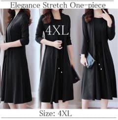 4XL☆ アンサンブル風☆ストレッチワンピース☆軽量☆セミフォーマル☆秋服☆黒のサムネイル