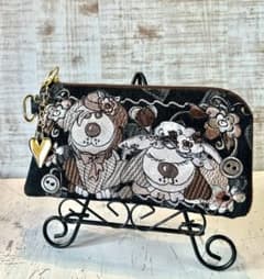 ロラライハリス♡ブラックハートデニム♡刺繍のL字ファスナー長財布