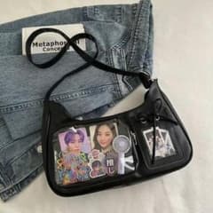 痛バッグ 推し活バッグ ぬいぐるみ アクスタ 缶バッジ 韓国 黒のサムネイル