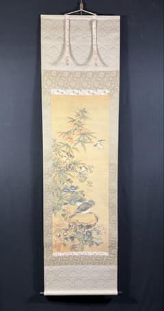 K246 桜間青崖「花鳥図」 掛軸 絹本 共箱 複製 - メルカリ