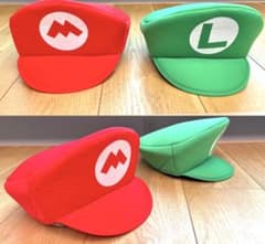 マリオ ルイージ 帽子 キッズサイズ＊おまけのマスクとロンTあり【ハロウィン】のサムネイル