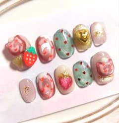 Short oval strawberry roll cake cat tiny heart unique magnet Korean