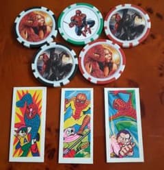 [Spider-Man] Spider-Man Poker Chips & Menko Set: Showa-era Menko (traditional Japanese playing cards)
