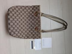 GUCCI GGキャンバス トートバッグ　ゴールド金具　オフホワイトのサムネイル