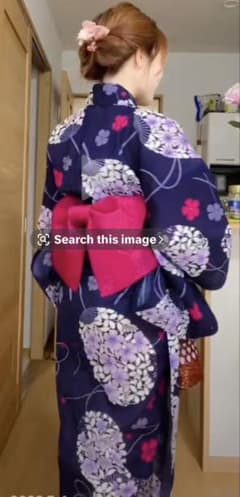 浴衣 帯セット 紺地 花柄のサムネイル