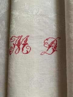 フランス アンティークリネン ダマスク織 モノグラム手刺繍 ナプキン