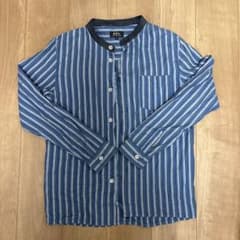 A.P.C. ストライプ柄 バンドカラーシャツ ブルー サイズS