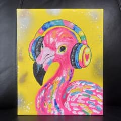 鳥 原画 アクリル画 インテリアアート「フラミンゴ一家」 ⭐️フラミンゴ⭐️ 絵画 原画 現代アート キャンバス アクリル画
