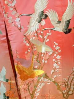 色打掛正絹 鶴 梅文様 朱色 グラデーション - メルカリ