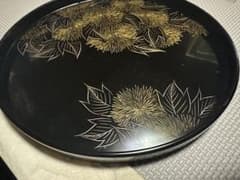 輪島塗　漆器 膳 丸盆 長角盆 2点セット 金彩 菊 竹のサムネイル