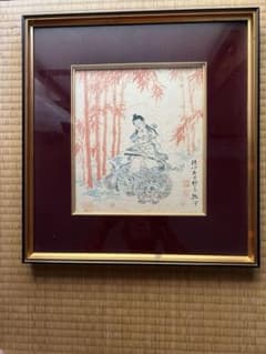 日本画 武神 赤背景 金色フレーム 日本画 伝統的な風景 赤金フレーム - メルカリ