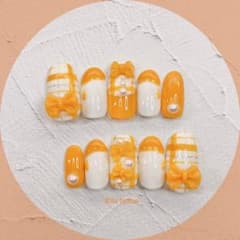 ネイルチップ チェックリボン apricot orange 量産型ネイルのサムネイル