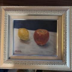 油彩画 静物画 レモンとリンゴ 額装品のサムネイル