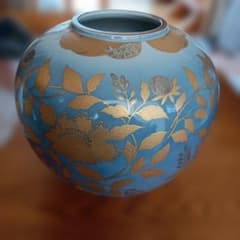 九山谷 陶器 花瓶 青地金色花模様 青色の金色花柄陶器 九谷焼 香祥 23cm 箱無し - メルカリ
