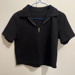 SHEIN ハーフジップ ポロシャツ 半袖 ブラック