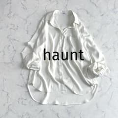 美品 HAUNTハウント シルキー滑らか ワイドゆったりブラウス 白 