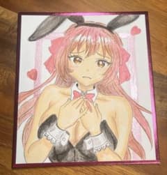 手描きイラスト オリジナル 創作 バニーガール 女の子 萌え絵 色紙