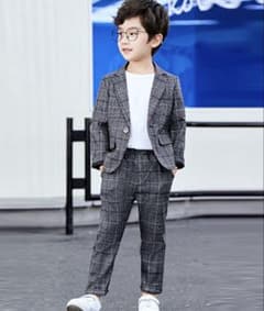 丸ごと洗える】長袖ステッチ風チェック柄ジャケット+パンツ 2点セットのサムネイル