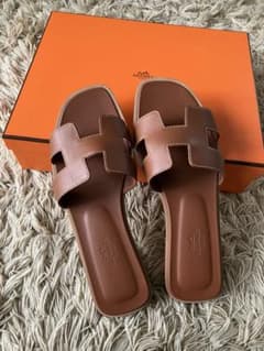 美品 エルメス HERMES サンダル オラン 36 茶 ブラウン - メルカリ