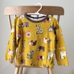 moujonjon 長袖Tシャツ 動物柄 マスタード 100cm 秋服保育園着のサムネイル