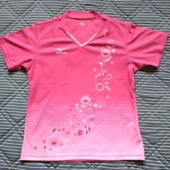 ★卓球 Mizuno ミズノピンク 花柄 Vネック レディース Mサイズ★のサムネイル